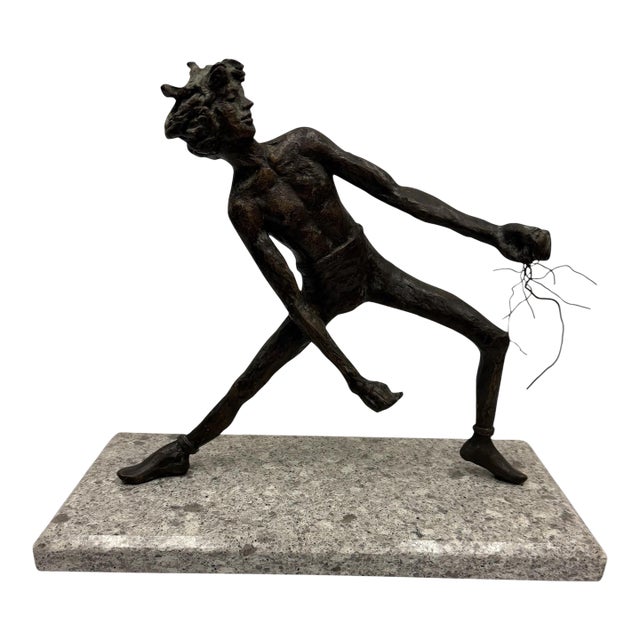 1970s Victor Salmones Bronze "Lunging Athlete" Sculpture on Granite Base For Sale