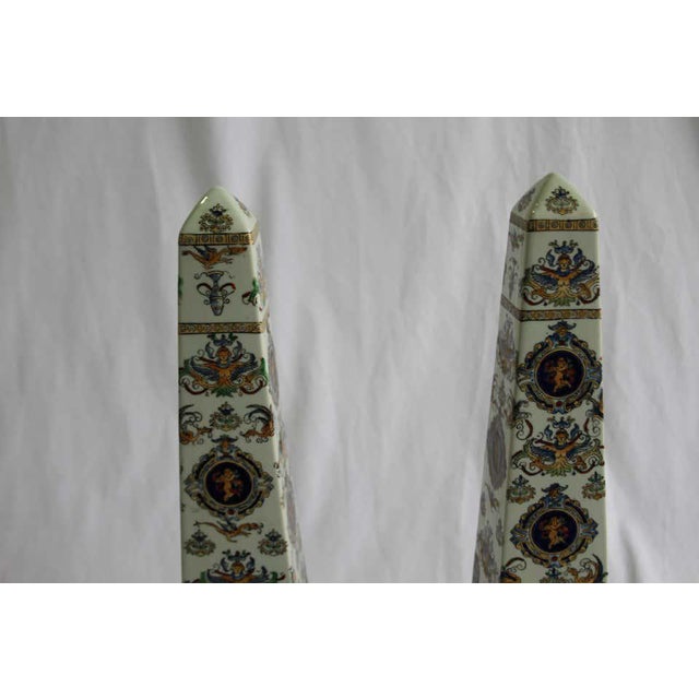 20th Century Italian Obelisks in Hand-Painted Porcelain, Set of 2 For Sale - Image 3 of 7