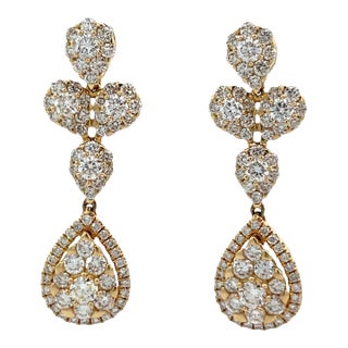 14k Gold 2.50 Carat Diamond Dangle Earrings, A Pair For Sale