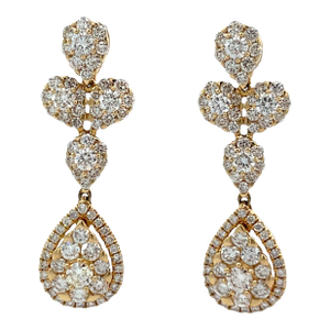 14k Gold 2.50 Carat Diamond Dangle Earrings, A Pair