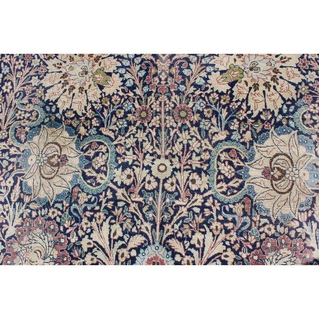 Navy Blue Antique Persian Fine Tabriz Rug With All-Over Large Scale Flowers For Sale - Image 10 of 12
