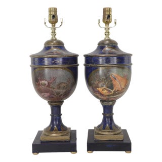 Vintage Hollywood Regency-Style Hand-Painted Seashell Trophy Table Lamps - Pair For Sale