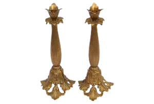 Acanthus Leaf Motif Brass Candle Holders - A Pair