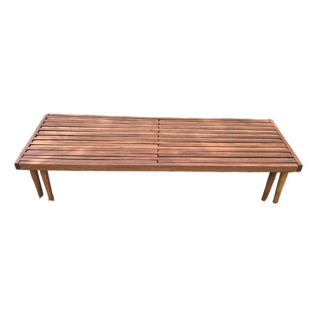 Vintage Expandable Slat Bench Attributed to John Keal for Brown Saltman For Sale