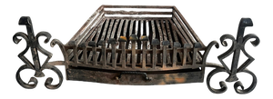 Vintage Wrought Iron Fireplace Grate with Andirons, Set of 3