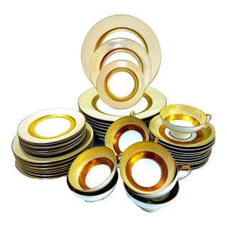 1960s Rosenthal Golden Grail Encrusted Gold Porcelain Dinnerware by Raymond Loewy - 45 Piece Service for Eight For Sale