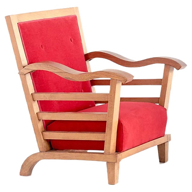 Set of French Oak & Elm Armchairs by Marguerite Dubuisson, 1947 For Sale