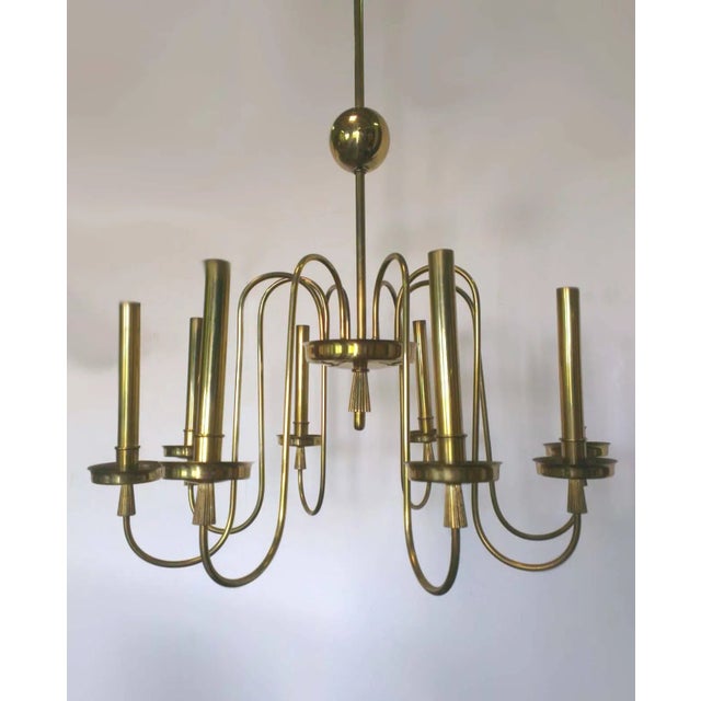 Italian 8 Light Chandelier in Brass, 1960s For Sale - Image 4 of 9