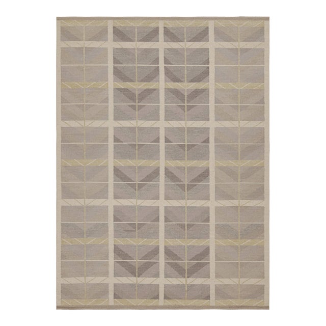 Rug & Kilim’s Scandinavian Style Kilim With Taupe Chevrons & Geometric Patterns For Sale