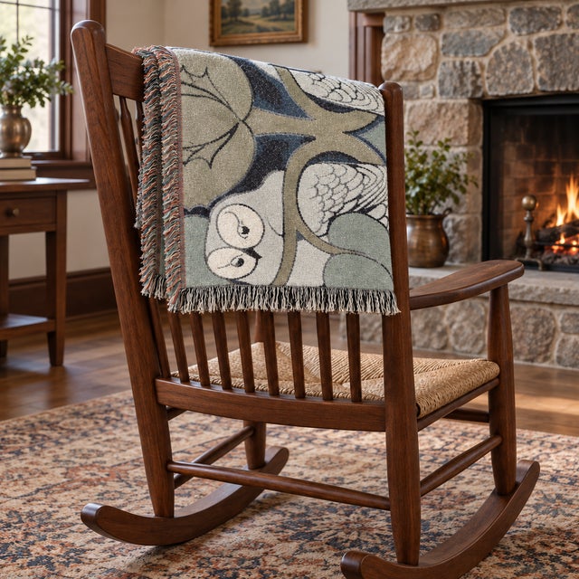 William Morris Arts and Crafts Owl Woven Throw Blanket – C. F. A. Voysey Design – 60 × 50 For Sale - Image 4 of 6