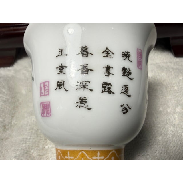 Late 20th Century Kangxi Signed Chinese Famille Rose Flower Cups W/Poem Hand Painted - a Pair For Sale - Image 11 of 12