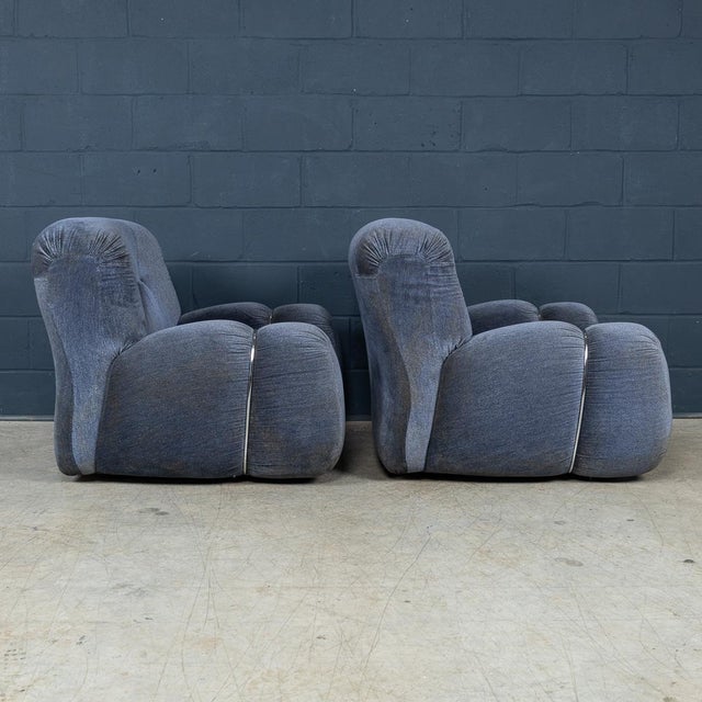 20th Century Italian Blue Velvet Armchairs by Agostino Lescai for Brevetti, 1970s, Set of 2 For Sale - Image 6 of 18