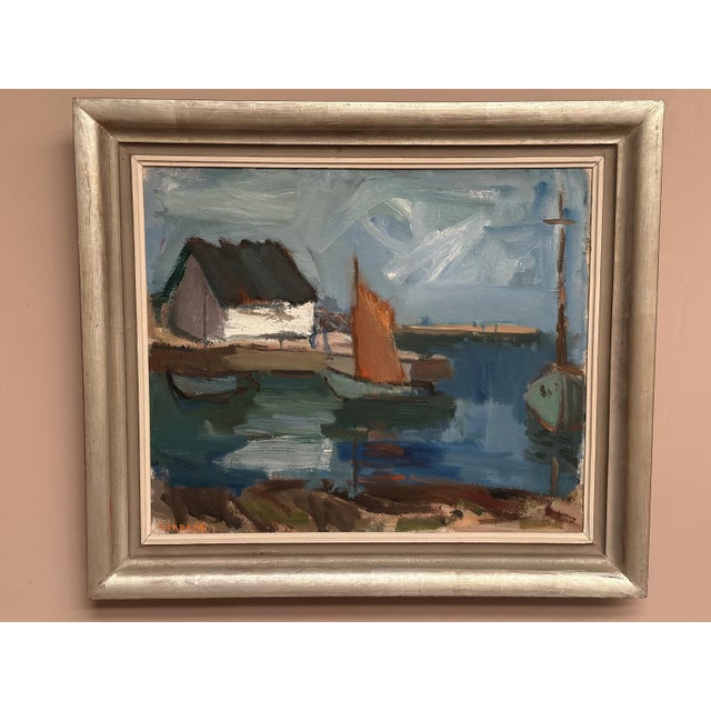 Original Vintage Swedish Oil on Canvas – “Boat Harbour” by Gösta Ekdahl – Signed – Dated 1963 verso – Framed – 87 × 76.5...