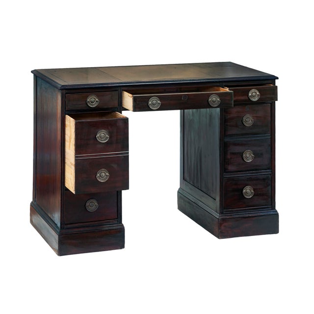 Traditional 1940s Dark Mahogany Pedestal Desk With 2 Banks of Drawers For Sale - Image 3 of 7