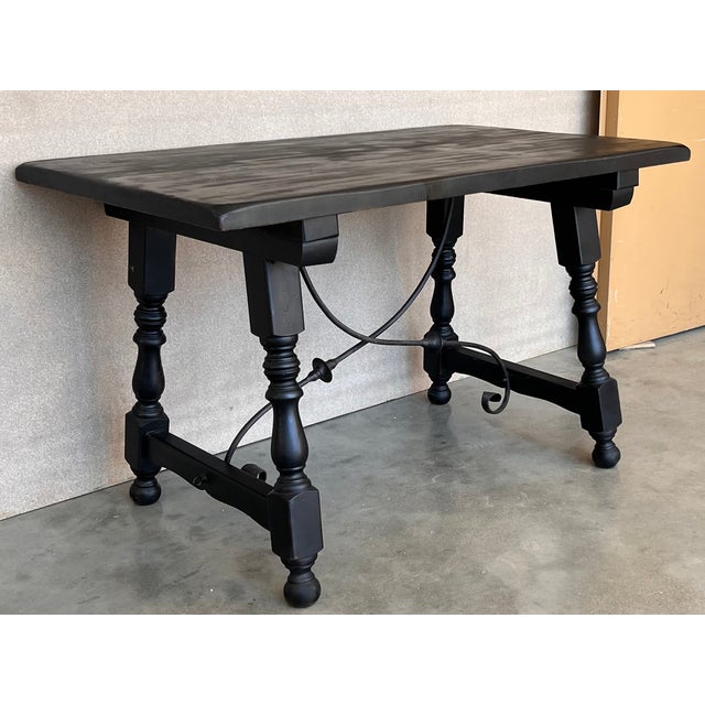 Late 19th Century Late 19th Spanish Walnut Dining or Desk Fratino Table With Iron Stretcher For Sale - Image 5 of 9