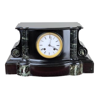 Antique Tiffany & Co. Carved Slate and Marble Mantle Clock Time and Strike, Circa Early 1900s For Sale
