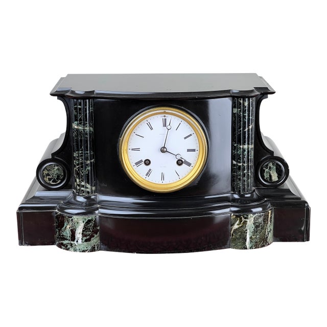 Antique Tiffany & Co. Carved Slate and Marble Mantle Clock Time and Strike, Circa Early 1900s For Sale