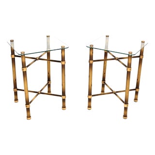 Vintage French Brass and Glass Side Tables, 1970s, Set of 2 For Sale