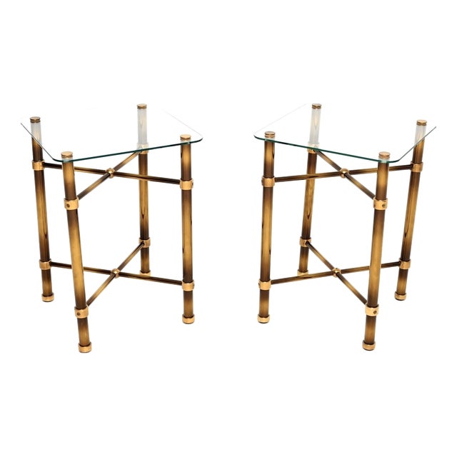 Vintage French Brass and Glass Side Tables, 1970s, Set of 2 For Sale