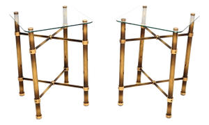 Vintage French Brass and Glass Side Tables, 1970s, Set of 2