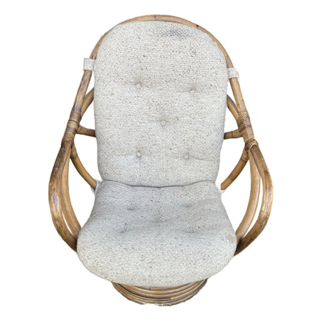 Mid 20th Century Mid Century Boho Rattan Swivel Rocker With Pad For Sale