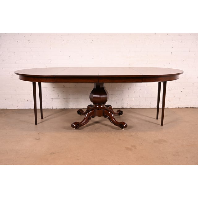 R. J. Horner Style Antique Victorian Carved Rosewood Pedestal Extension Dining Table | Newly Refinished For Sale - Image 9 of 14