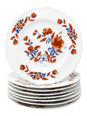 Antique 1820s Robert Bloor Chelsea Derby Porcelain English Dinner Plates With Floral Design - 8 Pieces