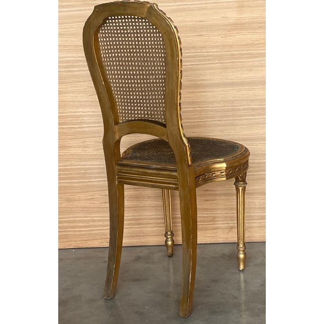 Pair of Early 20th Century French Louis XVI Style Gilted Dining Chairs with caned seats For Sale - Image 4 of 18