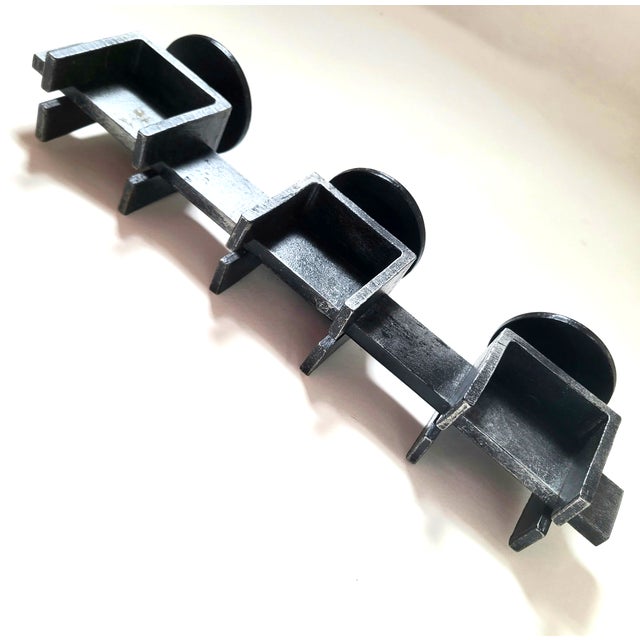 Black Vintage 60s Mid Century Brutalist Fabricated Iron 3 Candle Holder Black For Sale - Image 8 of 10