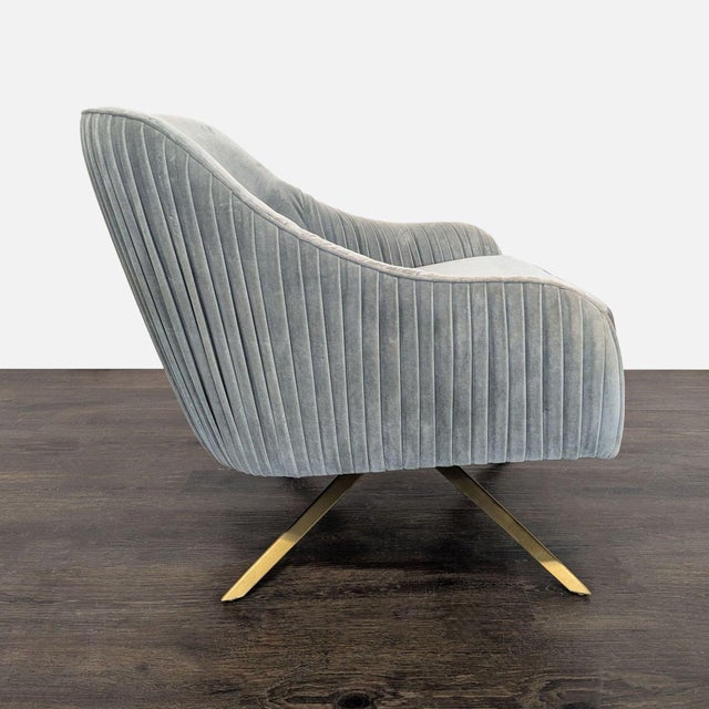 Modern West Elm Roar & Rabbit Pleated Velvet Swivel Chair For Sale - Image 3 of 11