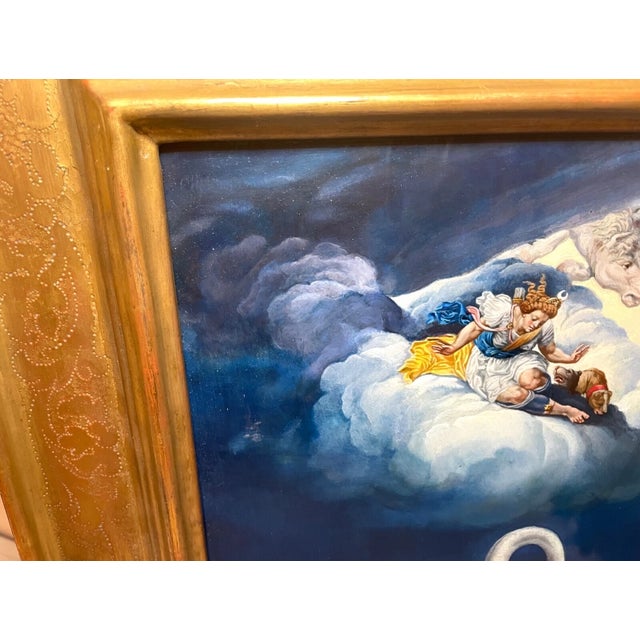 Vintage Original Nude Lady With Swan Whimsical Whimsy Oil Painting on Copper For Sale - Image 9 of 12