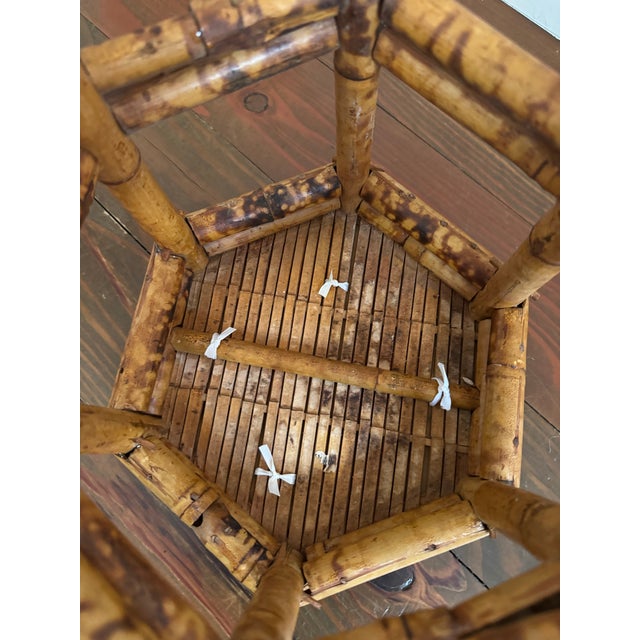 Vintage Burnt Bamboo Stool With Hand-Stitched Needlepoint Top For Sale - Image 4 of 9