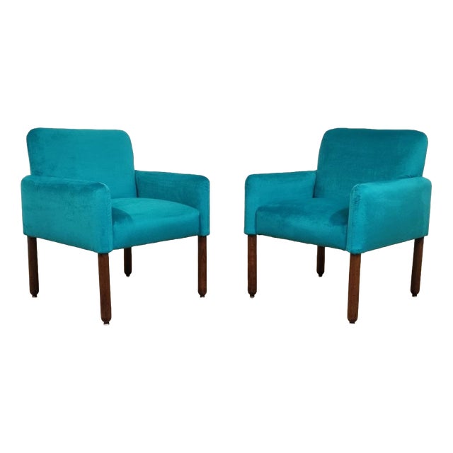 Model 896 Armchairs in Turquoise Velvet by Vico Magistretti for Cassina, 1963, Set of 2 For Sale