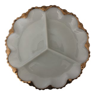 1950s Mid-Century Anchor Hocking Milk Glass Divided Relish Plate For Sale