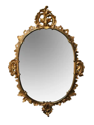 Carved French Louis XV Style Rococo Giltwood Oval Mirror