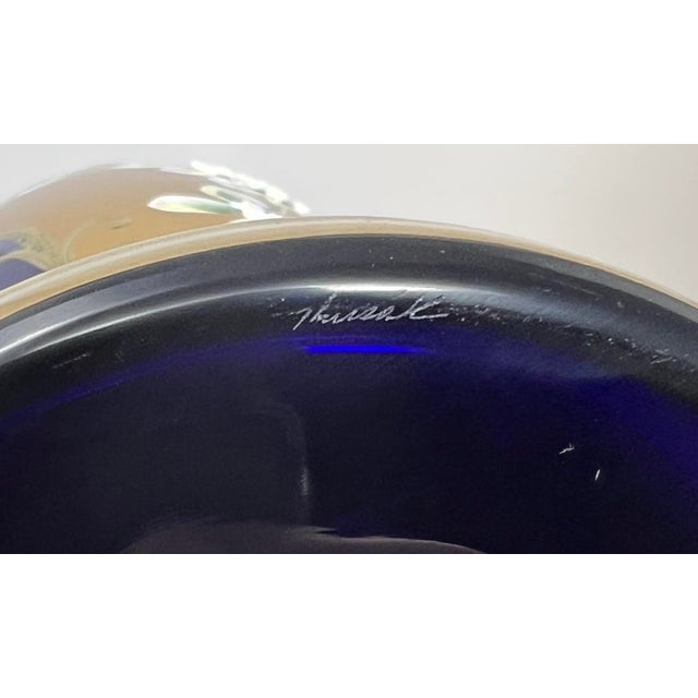 Signed Antique Moser Karlsbad Cobalt & Gilt Enamel Art Glass Garniture Set, 3 Pieces, Circa 1900 For Sale - Image 10 of 11