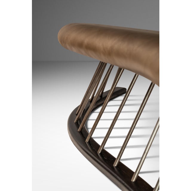 Post Modern Art Deco Serpentine Asymmetrical Architectural Bench / Sofa in Oak & Leather in the Manner of Thomas Stender, Circa 1980s For Sale - Image 12 of 12