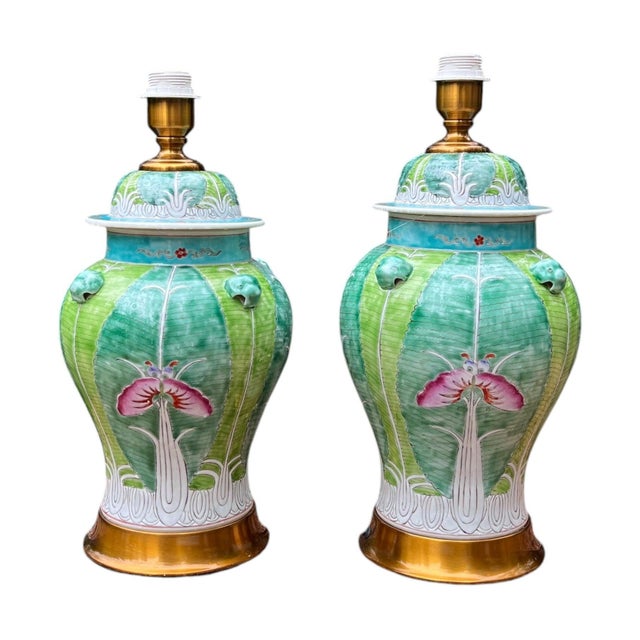2020s Hand-Painted Jingdezhen Porcelain Ginger Jar Lamp – Bok Choy Pattern For Sale - Image 5 of 6