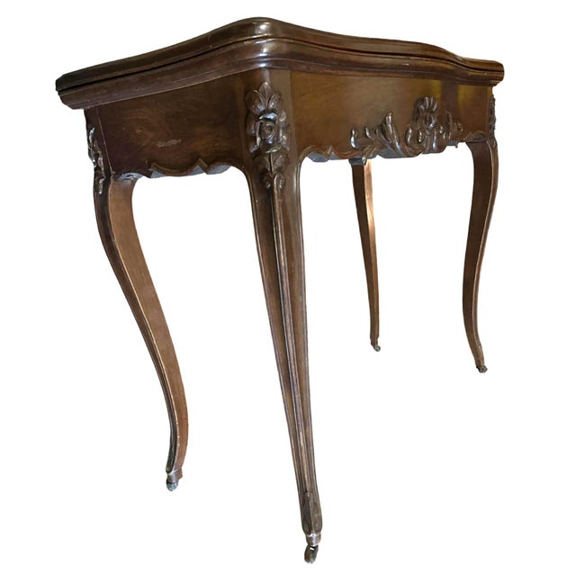 Antique French Louis XV Carved Walnut Game Table Convertible Into Console Table - Circa Late 19th Century For Sale In Saint Louis - Image 6 of 6