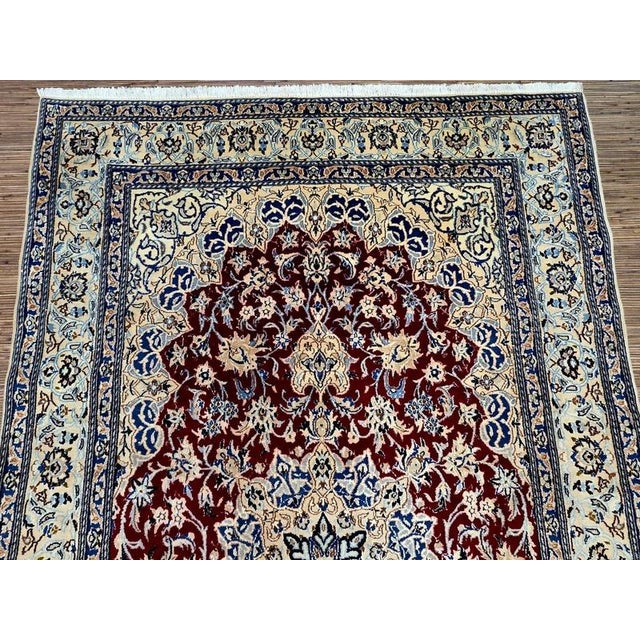 Wood Middle Eastern Nain Rug in Hand-Knotted Silk and Cork Wool For Sale - Image 7 of 11