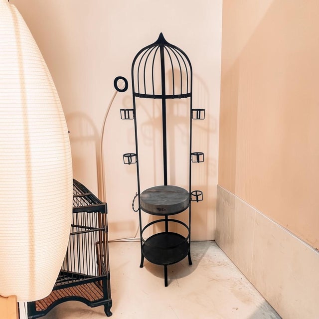 A spectacular and exceptionally unusual signed Phyllis Morris monumental wrought iron wine and cheese entertaining stand,...