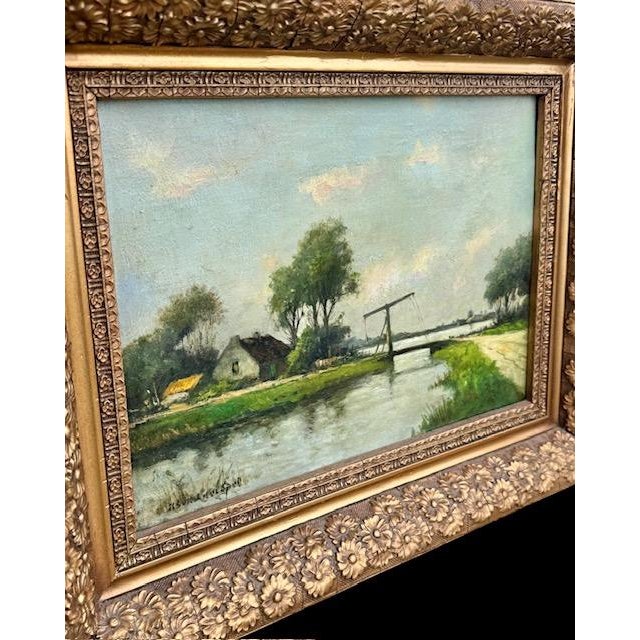 Beautiful European pastoral landscape oil painting, likely Flemish or Dutch in influence, attributed to Michel de Spel...