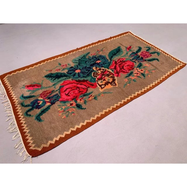 Large Vintage Moldovan Wool Square Kilim Rug For Sale - Image 3 of 11