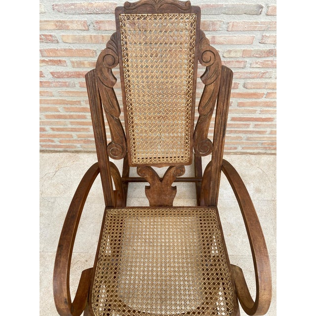 20th Century Art Deco Bentwood Rocking Chairs with Reed Seats, Set of 2 For Sale - Image 13 of 18