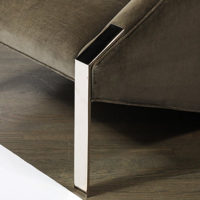 Metal Mid-Century Angular Club Chairs W/ Polished Nickel Supports For Sale - Image 7 of 10