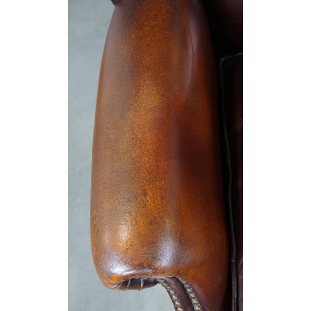 Animal Skin English Dark Leather Wing Chair For Sale - Image 7 of 13