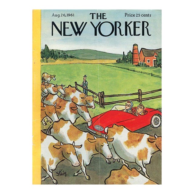 1961 Vintage New Yorker Magazine Cover, August 26, William Steig Cover Art, Cows For Sale