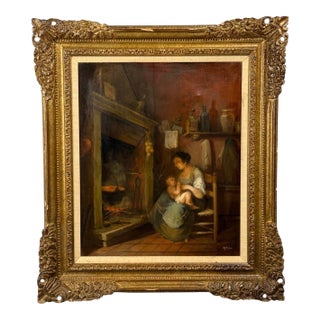 Oil on Canvas, Mother and Child, Signed A. Ripa, Italy, 19th/20th C. For Sale