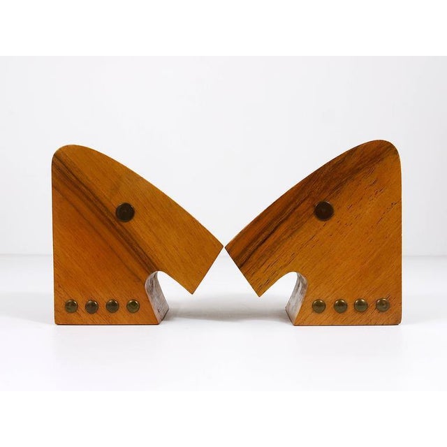 1950s Austrian Modern Horse Bust Bookends in Walnut and Brass, 1950s, Set of 2 For Sale - Image 5 of 11