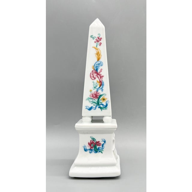 Late 20th Century Vintage White Ceramic Obelisk With Colorful Floral Pattern For Sale - Image 5 of 10
